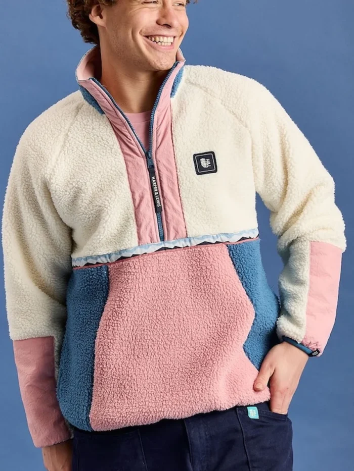 Krem-Pembe Fermuarlı Sherpa Polar