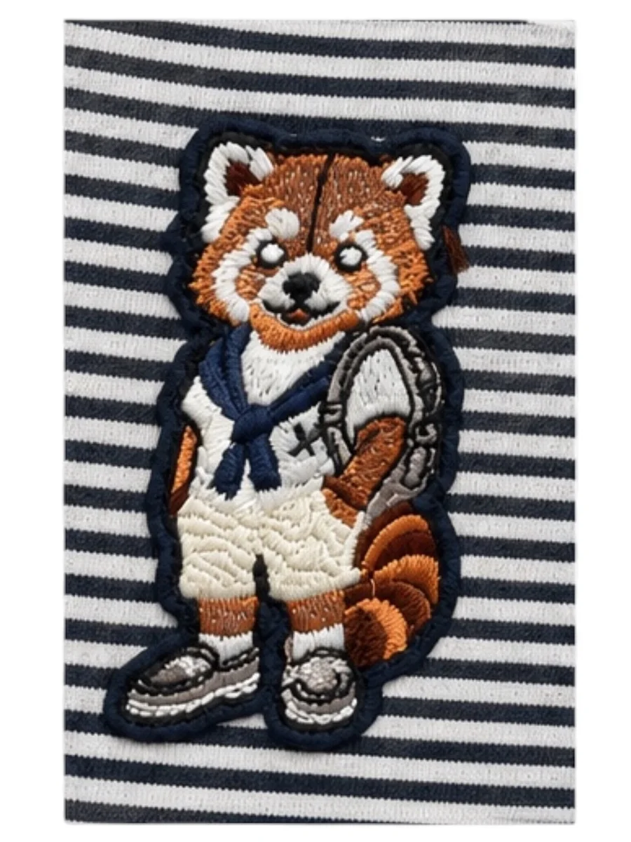 Lacivert Çizgili Panda Tişört – fotoğraf 3